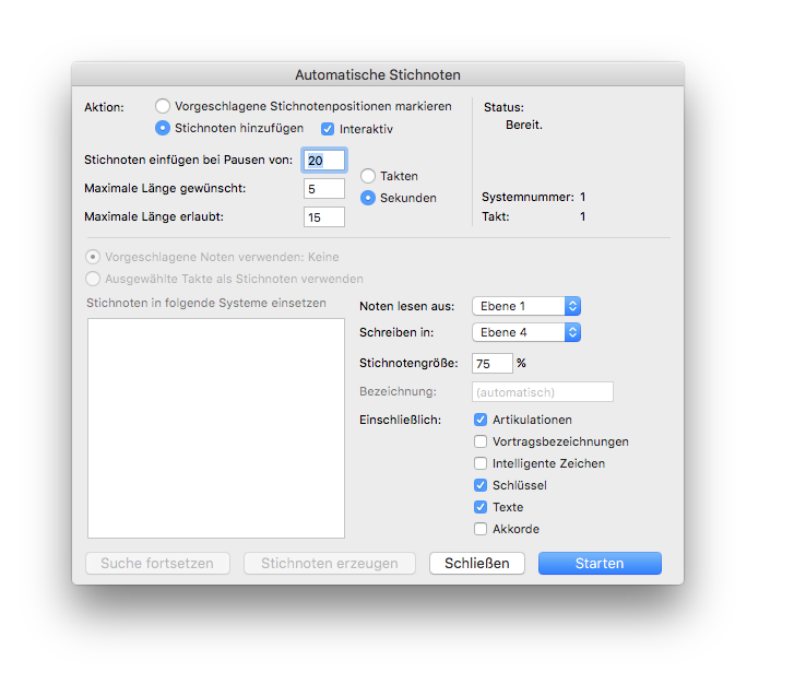 Dialogbox Automatische Stichnoten
